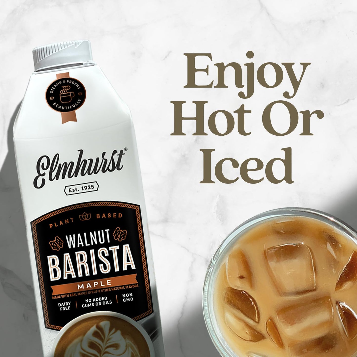 Elmhurst 1925 Maple Walnut Milk Barista Edition - 32 Ounce (Pack of 6) Plant-Based, Extra Creamy, Vegan, Dairy-Free, Non-GMO, Ko