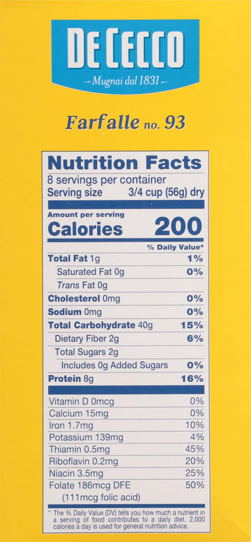 De Cecco Farfalle No. 93 Pasta, 16 Oz, Authentic, Slow Dried, Made with Durum Wheat, Versatile Pasta for Sauces & Recipes, Made