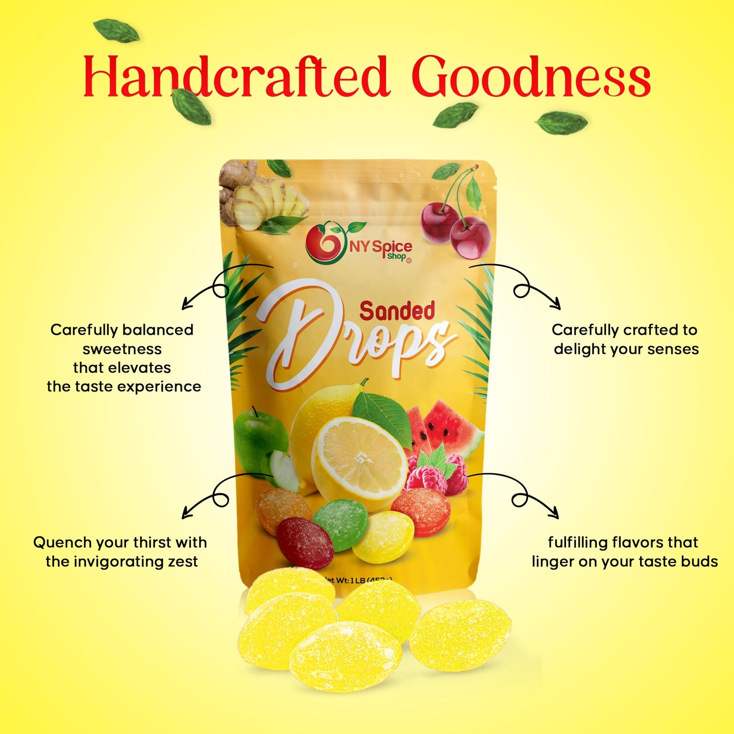NY Spice Shop Sanded Lemon Drops - 5 Pound Bulk Candy - Tangy and Sweet Hard Candy