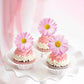 Foowztao Edible Daisy Cupcake Toppers - 60 Pcs Wafer Paper Flower Decorations for Birthday & Wedding, Pink