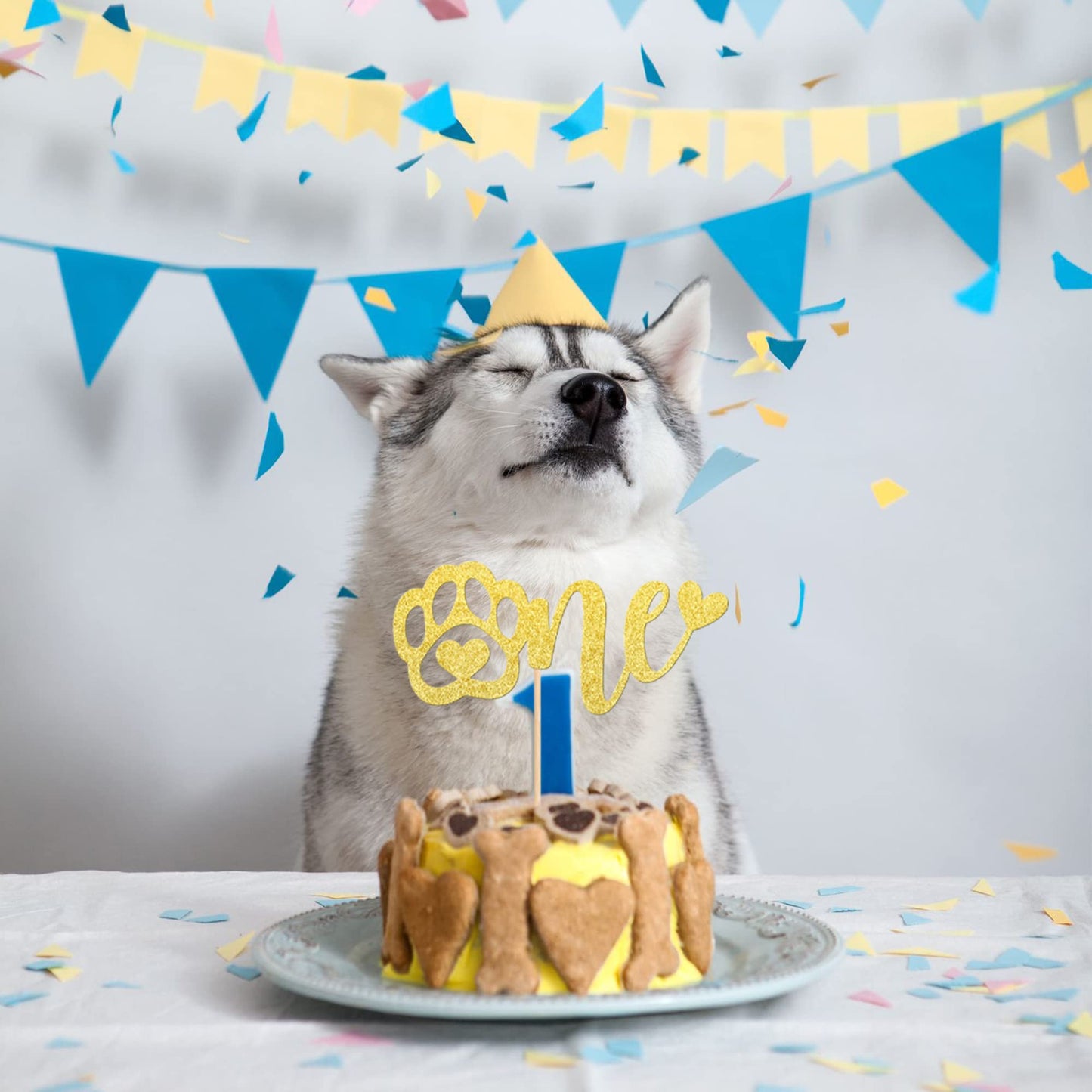 1 Pcs One Cake Topper Gold Glitter First Birthday Dog Paw Cake Pick For Puppy Dog Let'S Pawty Theme Baby Shower Kids Boys Girls