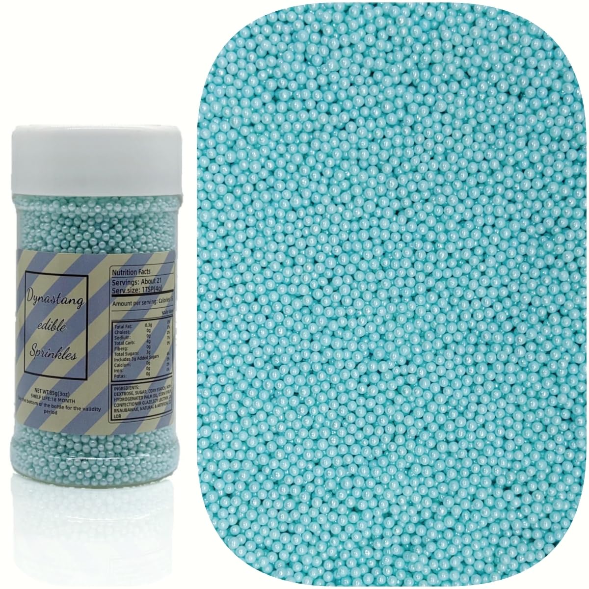Dynastang 2mm Light Blue Pearls Sprinkles Edible Pearls Cake Decorating Stars Cake Decorations Cupcake Toppers Cookie Decorating