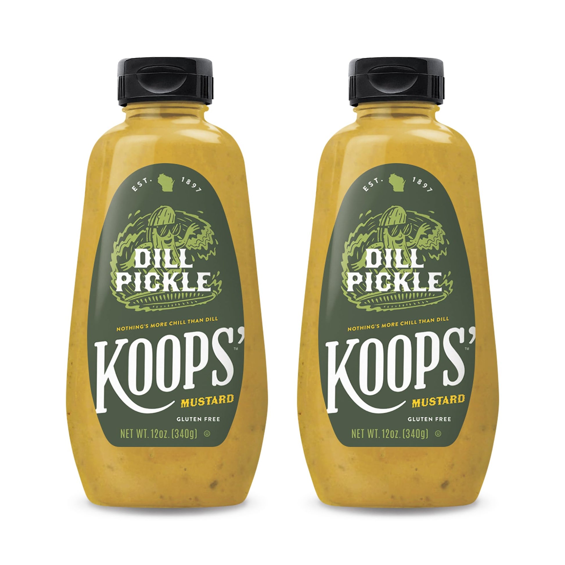 Koops Dill Pickle Mustard - Dill Mustard Spread, Flavored Condiment and Dip for Dressing, Sandwich, Burger, Pretzel, & More, Ma
