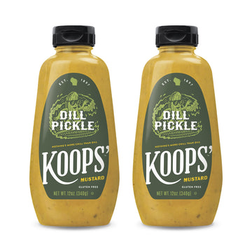 Koops Dill Pickle Mustard - Dill Mustard Spread, Flavored Condiment and Dip for Dressing, Sandwich, Burger, Pretzel, & More, Ma