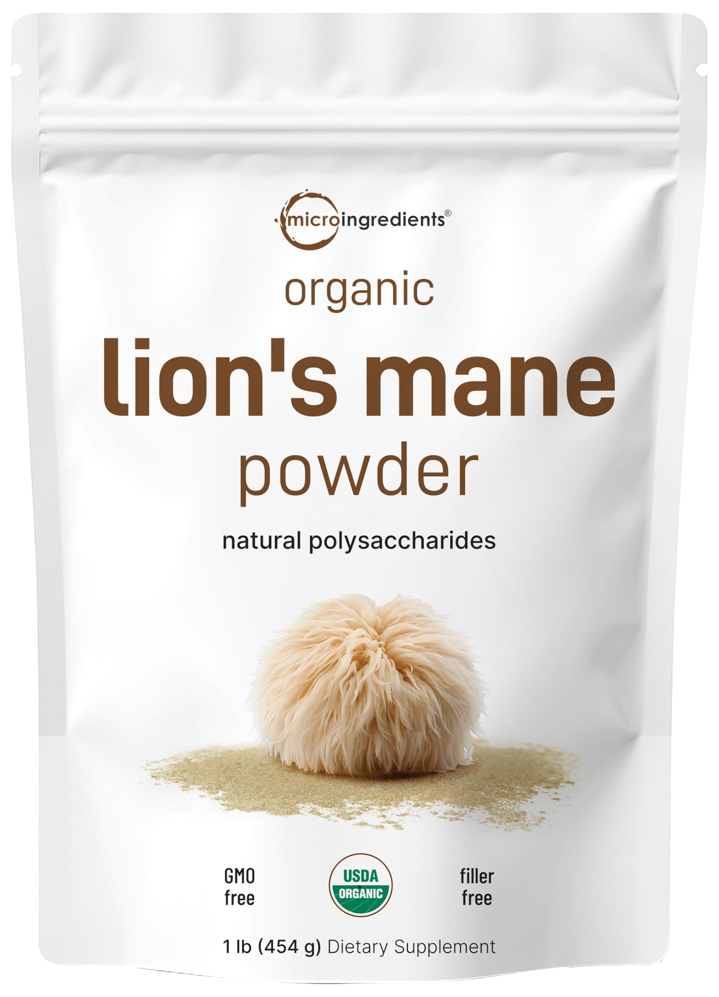 Micro Ingredients Organic Lions Mane Mushroom Powder, 16oz | Pure Fruiting Body Superfood | Supports Brain, Focus, Energy & Immu