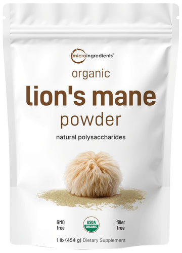 Micro Ingredients Organic Lions Mane Mushroom Powder, 16oz | Pure Fruiting Body Superfood | Supports Brain, Focus, Energy & Immu