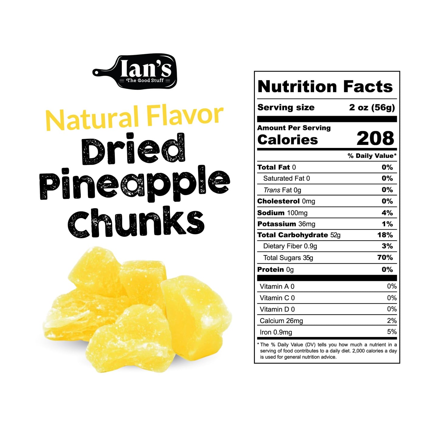 Ian'S Dried Pineapple Chunks (2Lb) Sweetened With Natural Cane Sugar - Dehydrated Pineapple Chunks, Candied Pineapple, Dried Fru