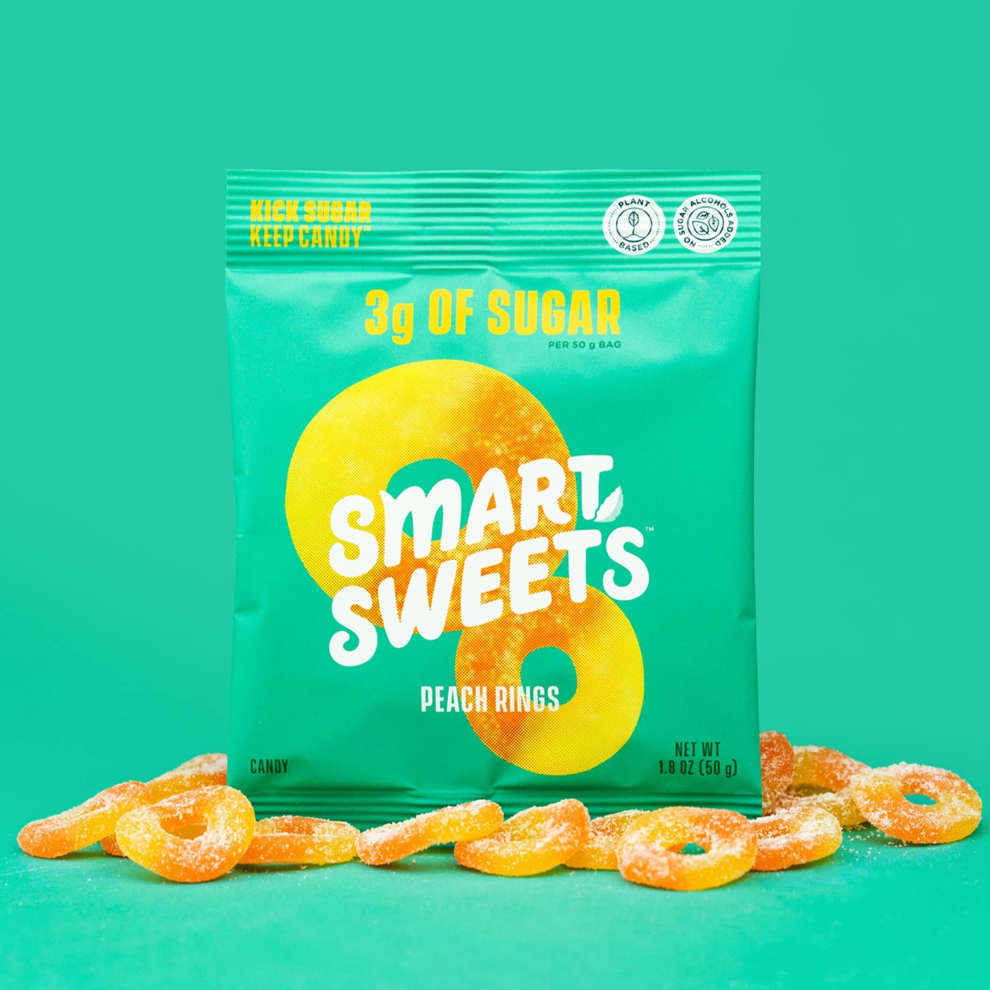 Smartsweets Peach Rings, Low Sugar Gummy Candy (3G), Low Calorie (130), Gluten-Free -1.8Oz (Pack Of 12) Packaging May Vary