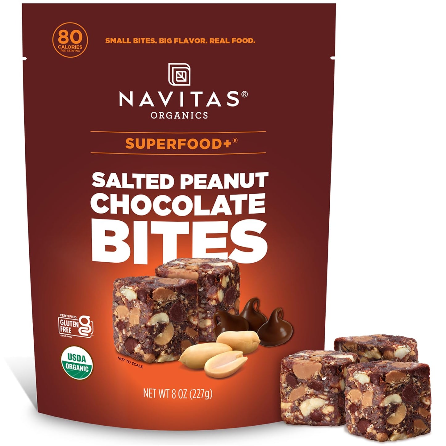 Navitas Organics Salted Peanut Chocolate Superfood+ Bites - Power Snacks - All Natural Plant Based - Clean Energy & Nutrition - Usda Organic  Non Gmo  Gluten Free  Kosher  Vegan (8Oz. Bag 11 Servings)