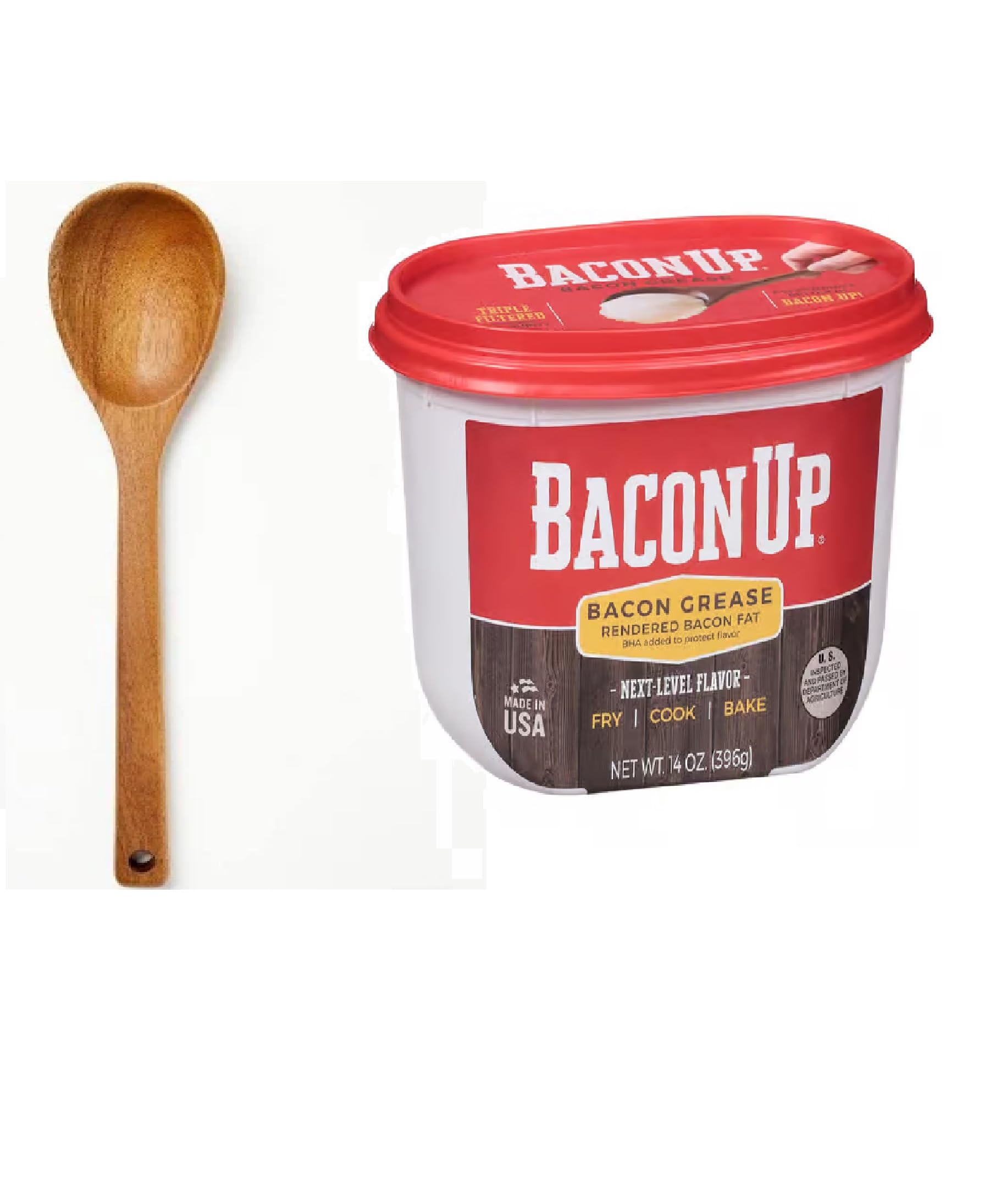 Generic Bacon Grease Bundle with Wooden Spoon - 14 oz Rendered Bacon Fat