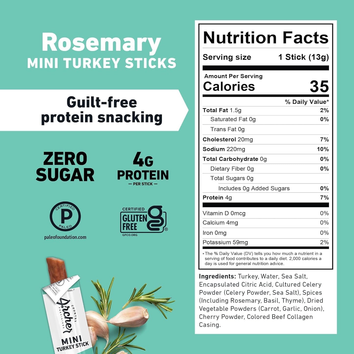 Country Archer Mini Turkey Jerky Sticks - All Natural Turkey Sticks, Meat Snack for People, Gluten Free, Keto Protein Snack, Ros