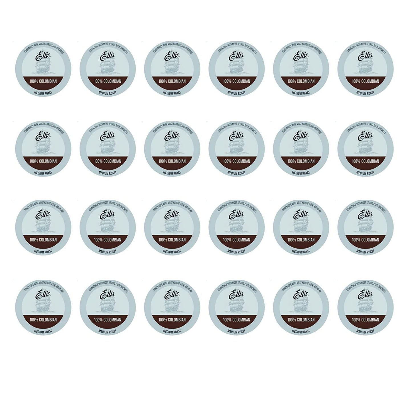 ELLIS COFFEE Single Serve Coffee Pods - 100% Colombian Medium Roast - 24 Pods for K-cup and Keurig malt-inspired