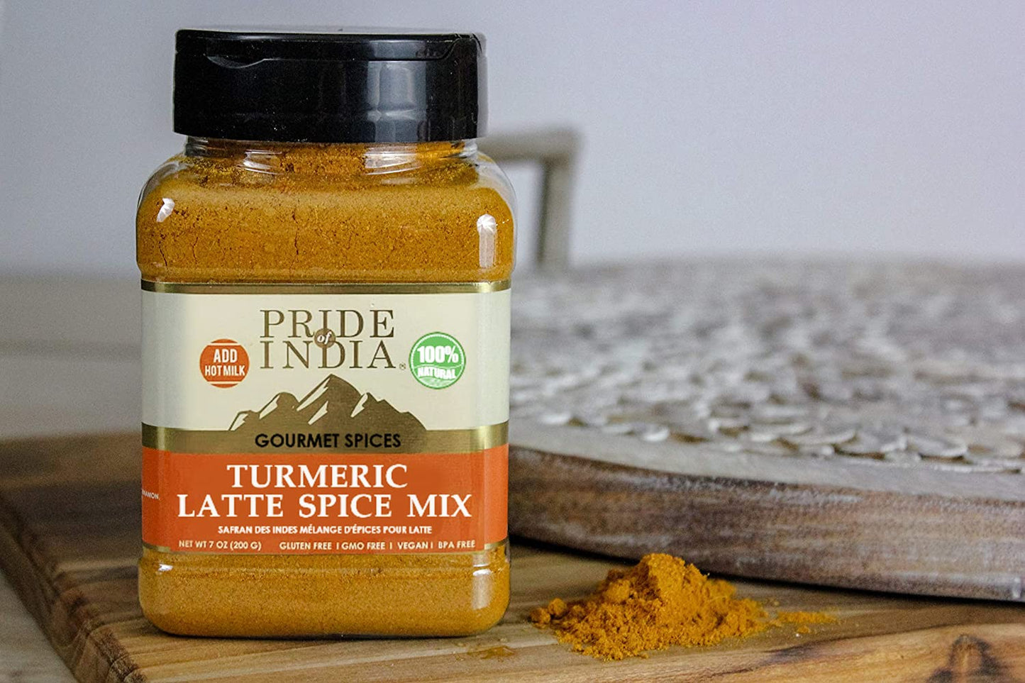 Pride Of India Turmeric Latte Spice Mix - Gluten-Free Tea Blend - 7 oz Sifter Bottle