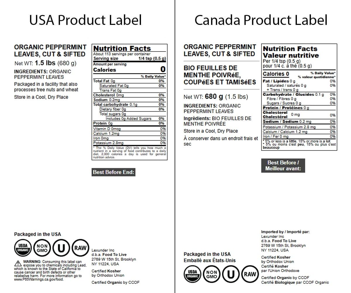 Food to Live Organic Peppermint Leaves, Dried & Cut, Non-GMO, 1.5 Pounds