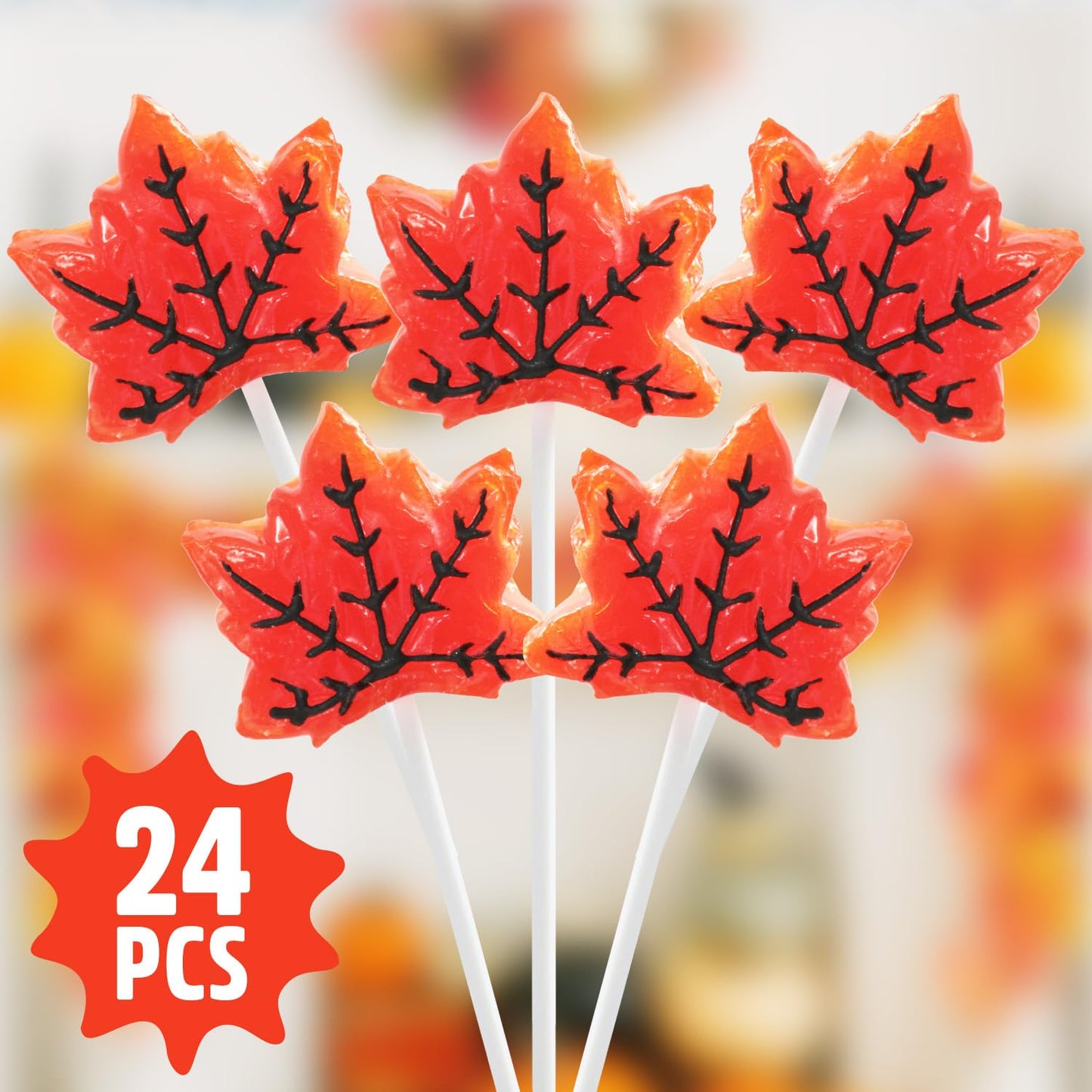 Maple Leaf Lollipops  24 Pieces of Fall Candy Individually Wrapped  Perfect Fall Candy Favors for the Holidays  Autumn Parties  Cozy Fall Gatherings and Fall Celebrations
