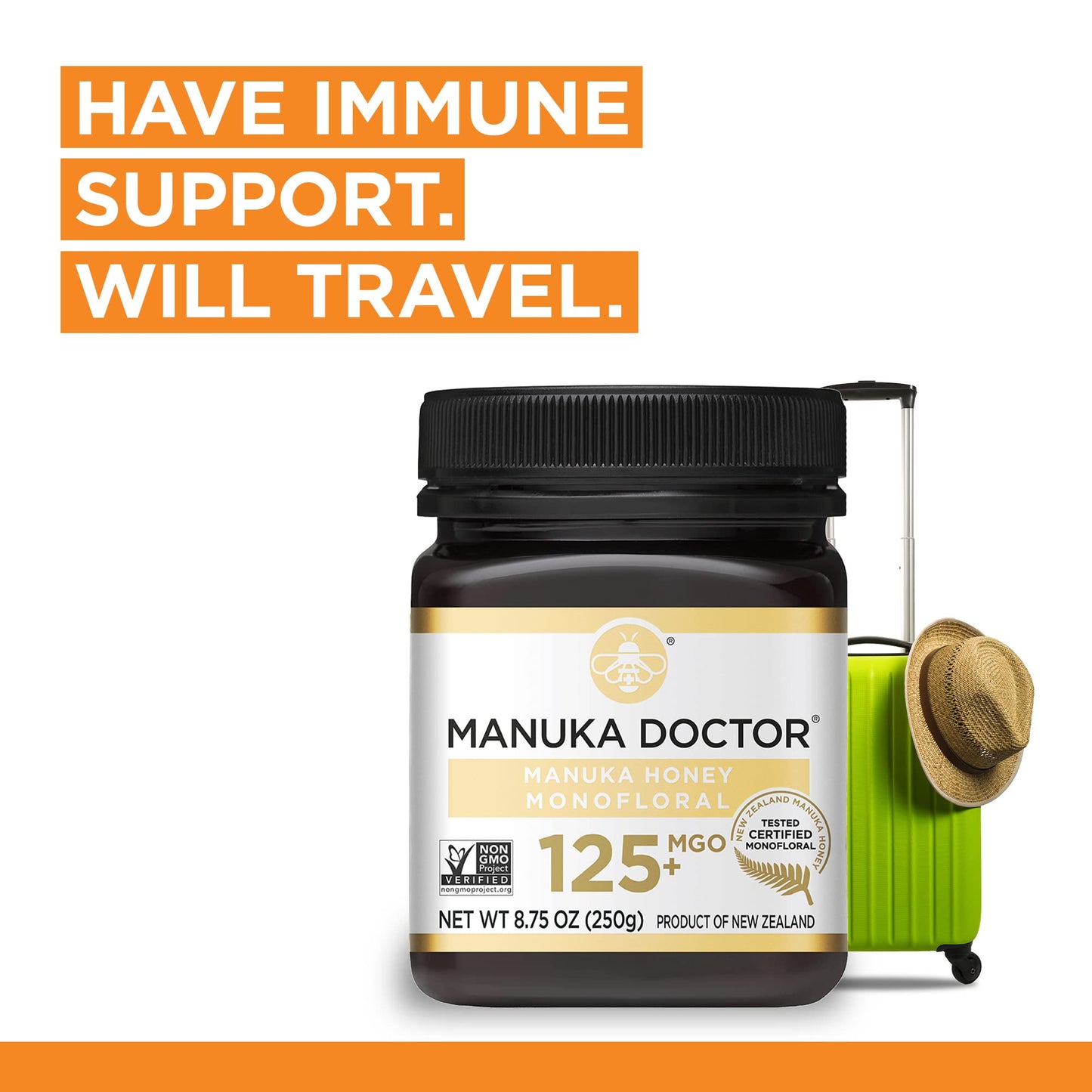 MANUKA DOCTOR - MGO 125+ Manuka Honey Monofloral, 100% Pure New Zealand Honey. Certified. Guaranteed. RAW. Non-GMO (8.75 oz)