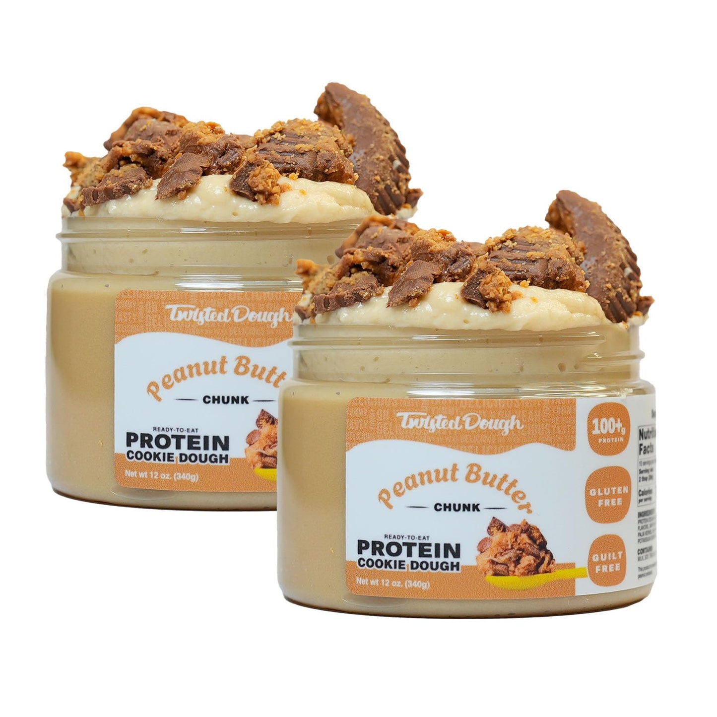 Twisted Dough Protein Cookie Dough, Peanut Butter Chunk Flavor, 2 Pack, 100g Protein, Healthy Snacks, Gluten Free Edible Cookie 