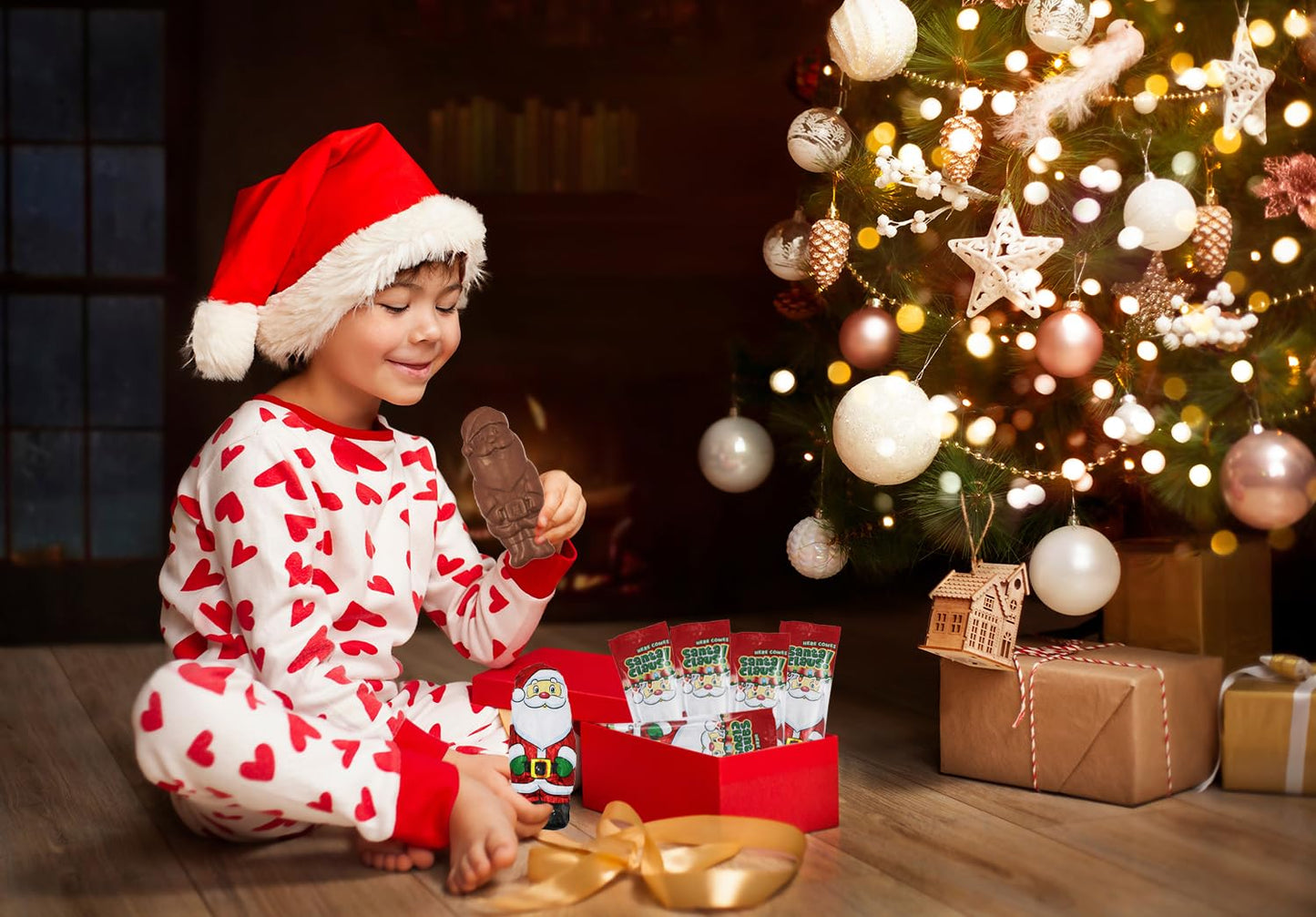 Fruidles Large Christmas Chocolate Santa Holiday Treats, Solid Smooth Milk Chocolate, Party Bag Fillers, Individually Wrapped Fo
