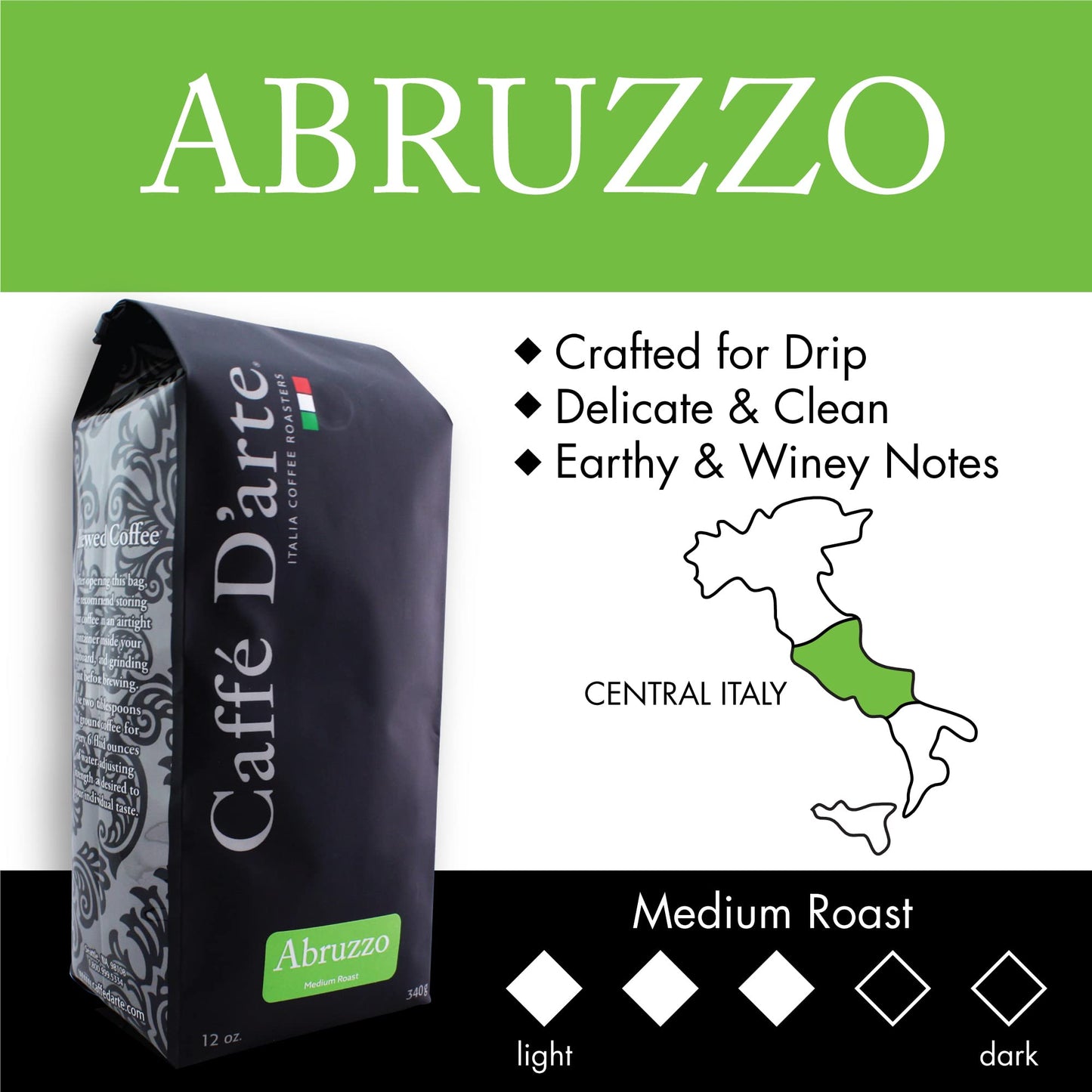 Caffe Darte Abruzzo Whole Bean Coffee, 12 Ounce