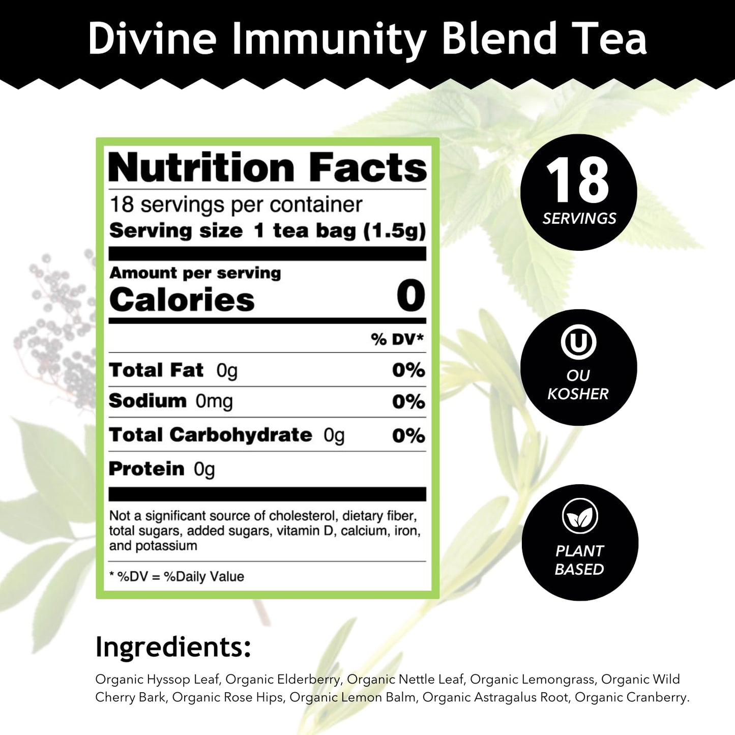 Buddha Teas - Organic Divine Immunity Blend - Herbal Tea - For Health & Wellbeing - With Antioxidants & Minerals - Clean Ingredients - Caffeine Free - Ou Kosher & Non-Gmo - 18 Tea Bags (Pack Of 1)