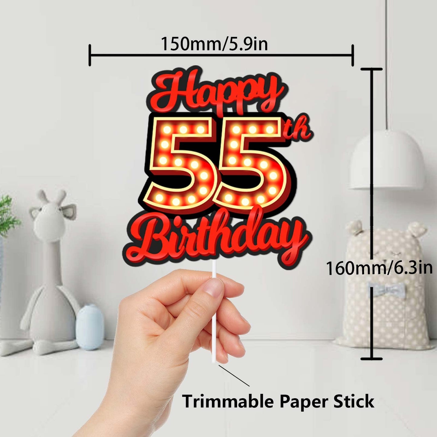 Happy 55Th Birthday Cake Topper Fluorescent Flashing Night Out Hen Movie Nightclub Theme Decor Supplies Woman Man Happy Birthday