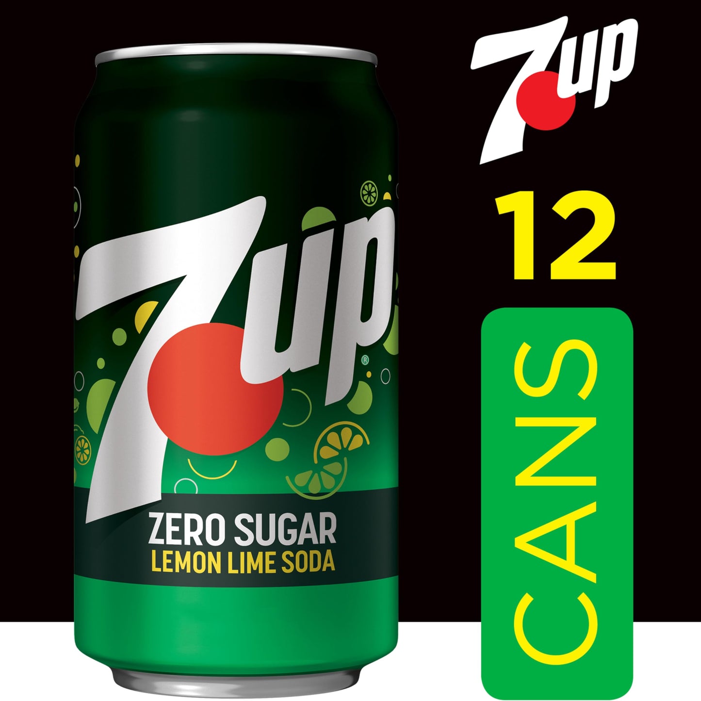 7UP Zero Sugar Soda, 12 Fl Oz, Pack of 12, Carbonated Soft Drink, Model 078000011814