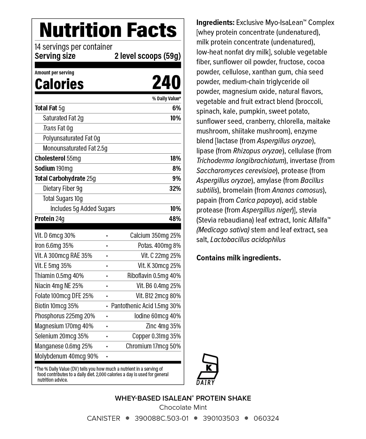 IsaLean Protein Shake - Complete Superfood Meal Replacement for Maintaining Healthy Weight and Lean Muscle Growth with 24 Vitamins and Minerals - 28.1 oz - 14 Meal Canister (Chocolate Mint) - Canister