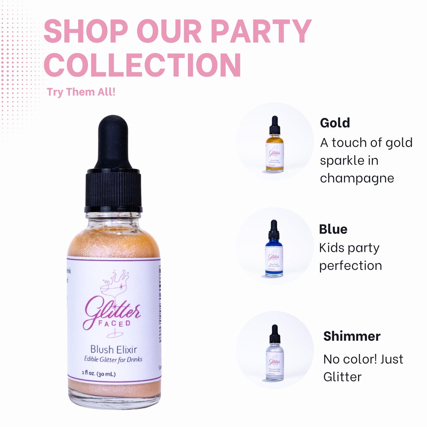 Glitter Faced Pink Edible Glitter For Galentines Cocktails & Mocktails, Mess-Free Glitter For 30 Drinks, Luster Dust Made From T