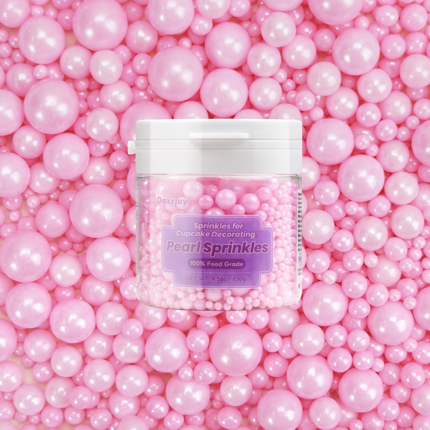 Dazzjoy Edible Pink Pearl Sprinkles, Pearl Sugar Sprinkles130G/4.58Oz, Cupcake Toppers Cake Decorations, Easter Wedding Party Va