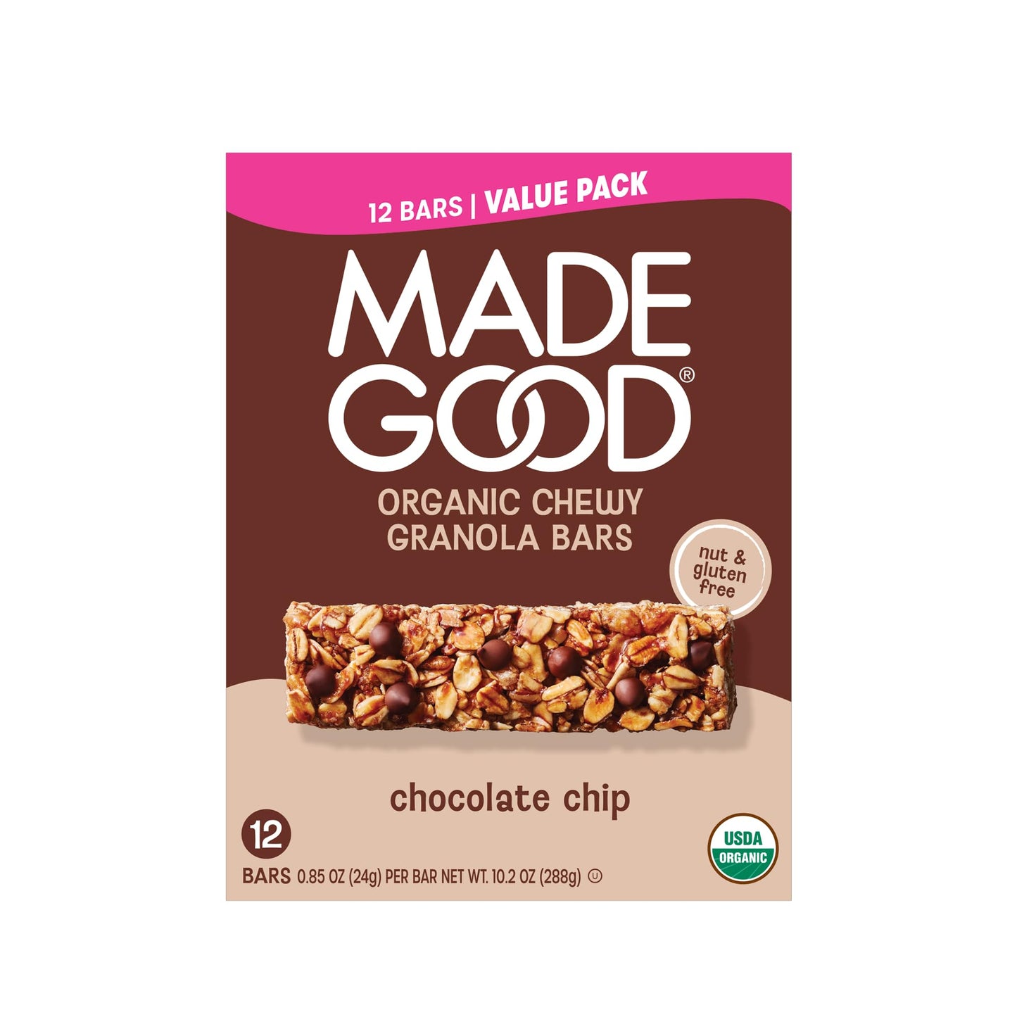 MadeGood Chocolate Chip Granola Bars, 12 Healthy Snack Bars, 0.85 oz Each