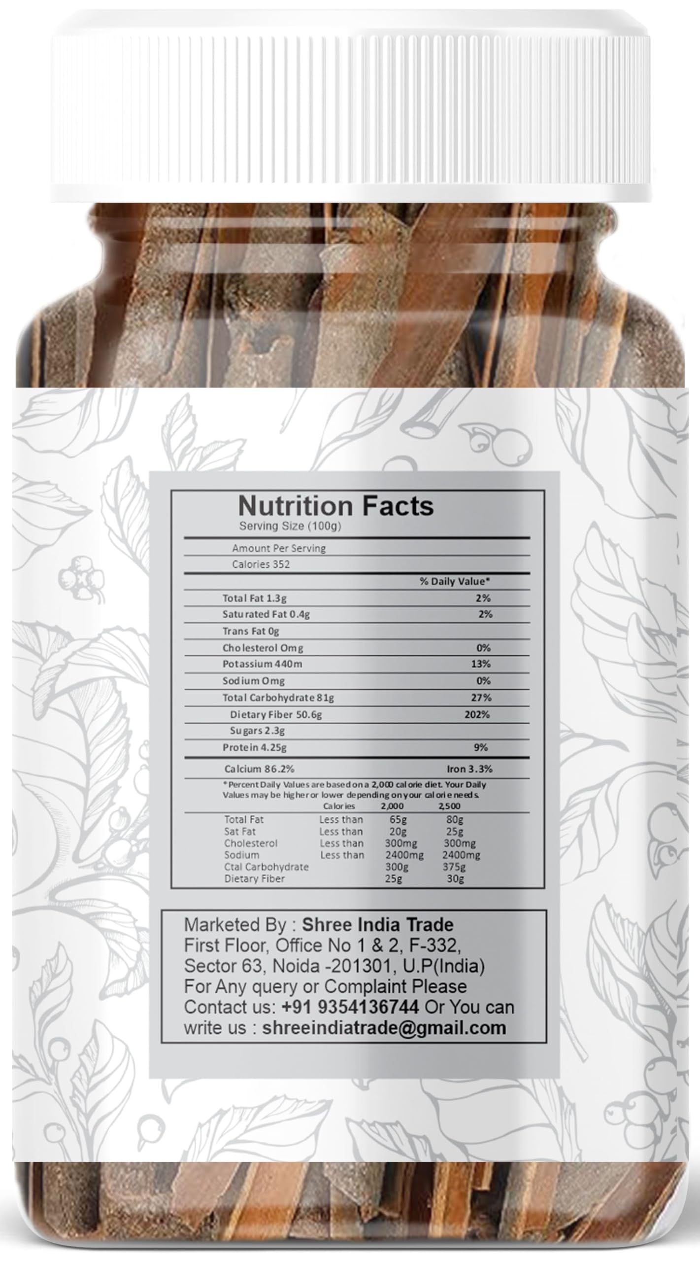 AYURVEDASHREE Cinnamon (Desi Dalchini) 60gm PET Jar | All Natural | Vegan | No Colors | NON-GMO | Cinamon Bark | Dalchini Chhaal