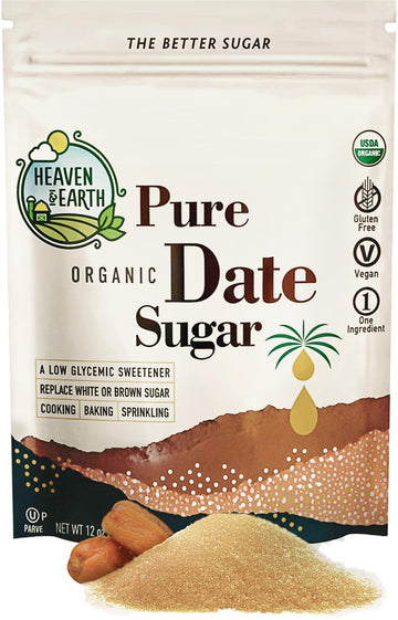Heaven & Earth Pure Organic Date Sugar, 12Oz Resealable Bag | Natural Sugar Alternative | Low Glycemic | Good Source Of Fiber | 