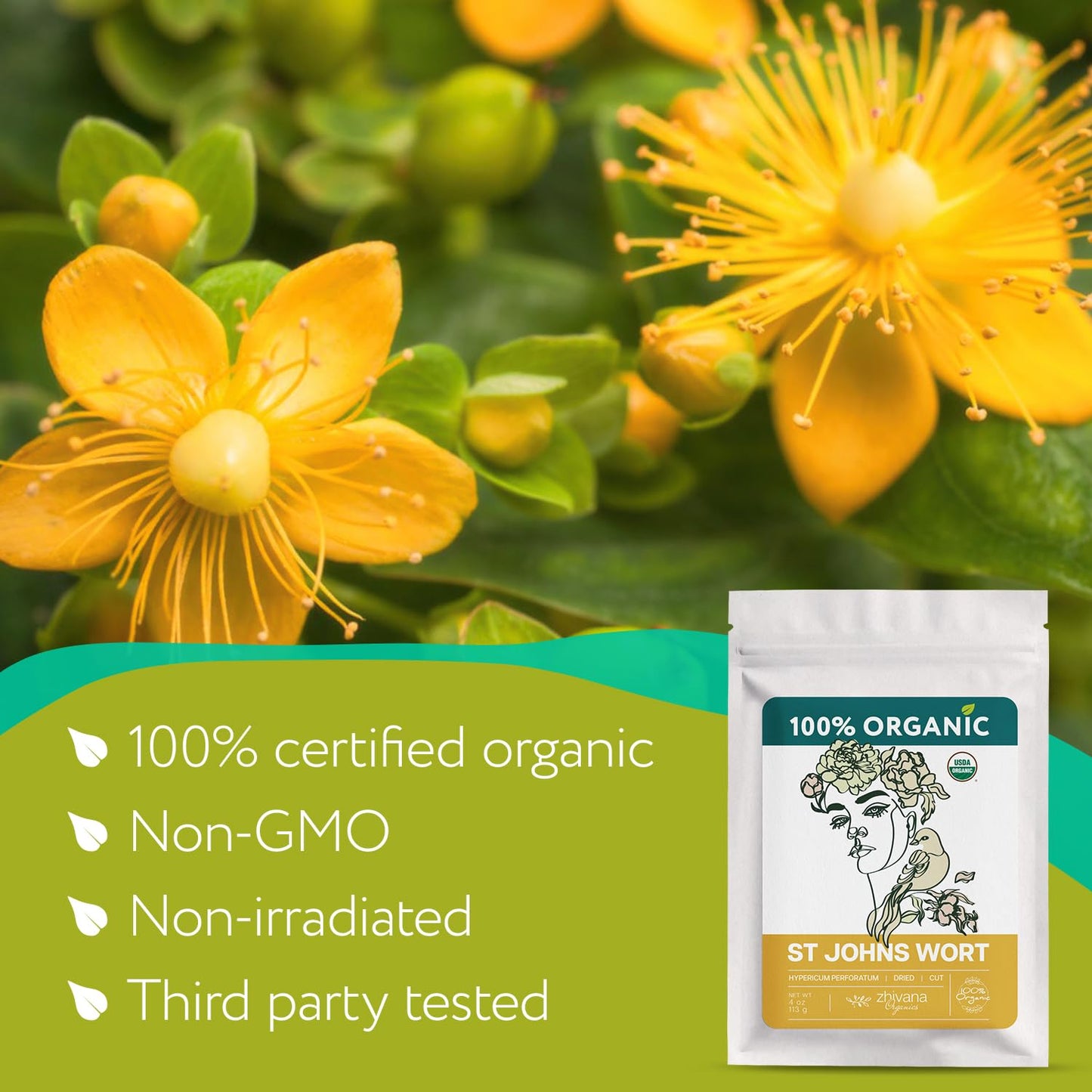 Organic St Johns Wort Herb (4 oz.) - 100% Pure Dried Saint Johns Wort Tea - Te de Hierba de San Juan Organica
