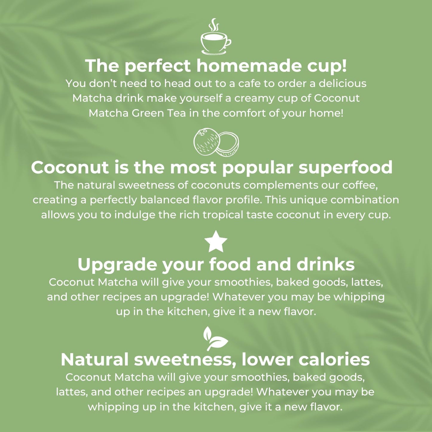 Cacafe Coconut Matcha - Creamy & Sweet Japanese Health Drink - Green Tea Latte Drinking Mix For Hot, Cold, Or Iced Beverages 19.