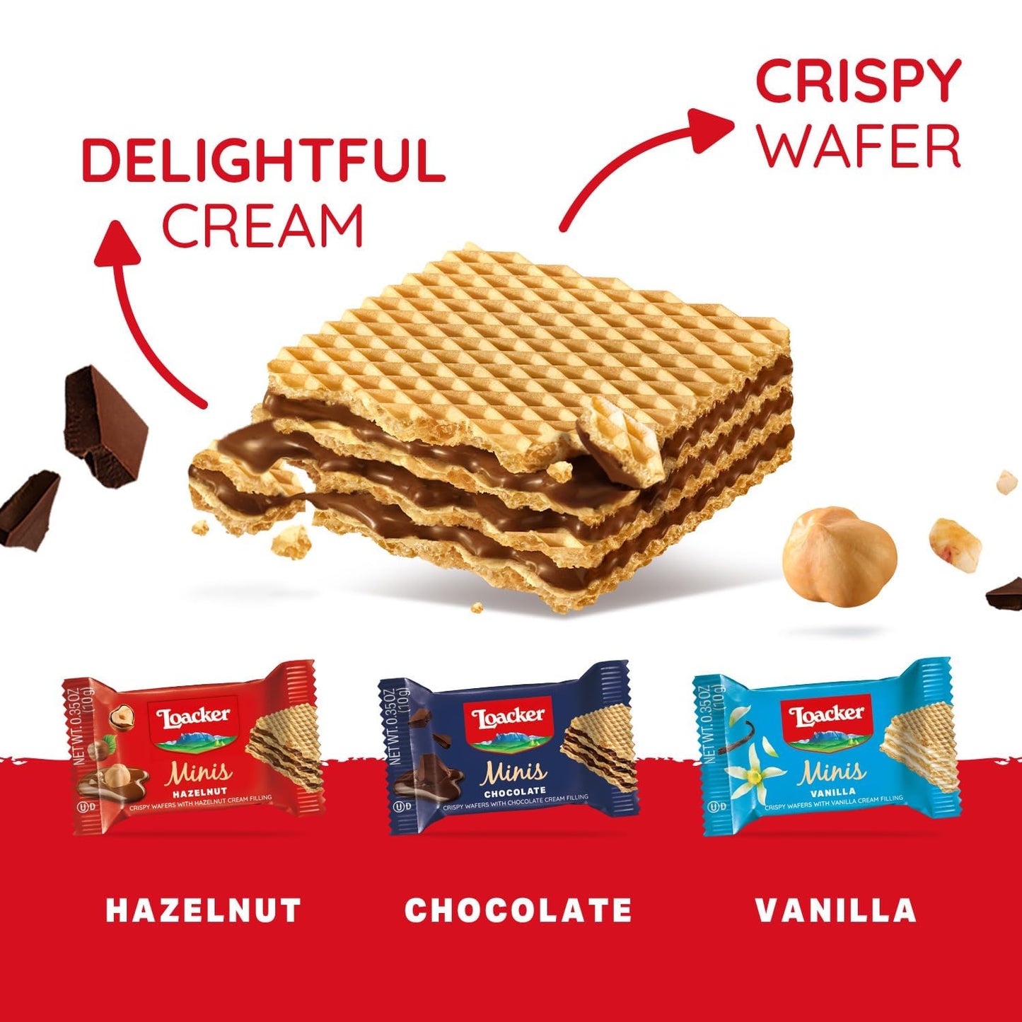Loacker Minis Wafer Variety Pack, 30% Less Sugar, Assorted Cream Filled, 14.11 oz, 40 Individually Wrapped Snack Packs