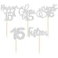 Ephlyn 30 Pack 15Th Birthday Cake Topper, Silver Glitter Cupcake Toppers For Birthday, Anniversary, Wedding Party Decorations
