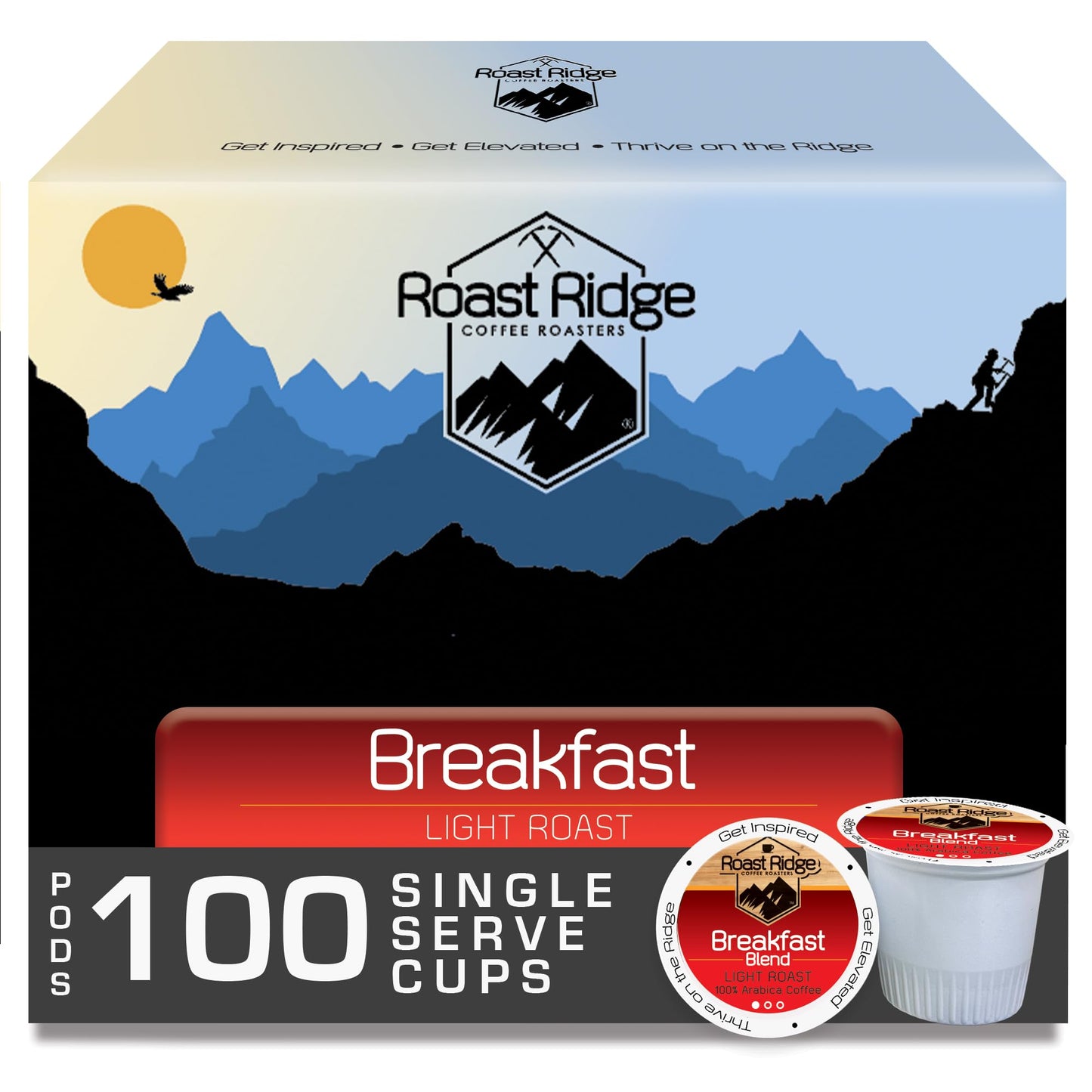Roast Ridge Single Serve Coffee Pods for Keurig, Breakfast Blend, Light Roast, 100 Count