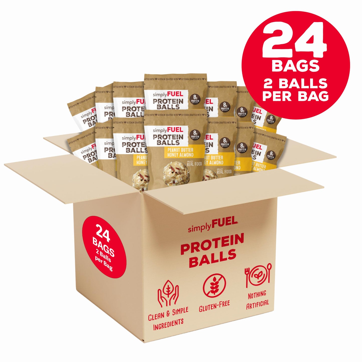 simplyFUEL Whole Food Protein Balls with Probiotics - Peanut Butter Honey Almond Snacks - Protein Snack - Gluten Free Energy Balls (24 Packs)