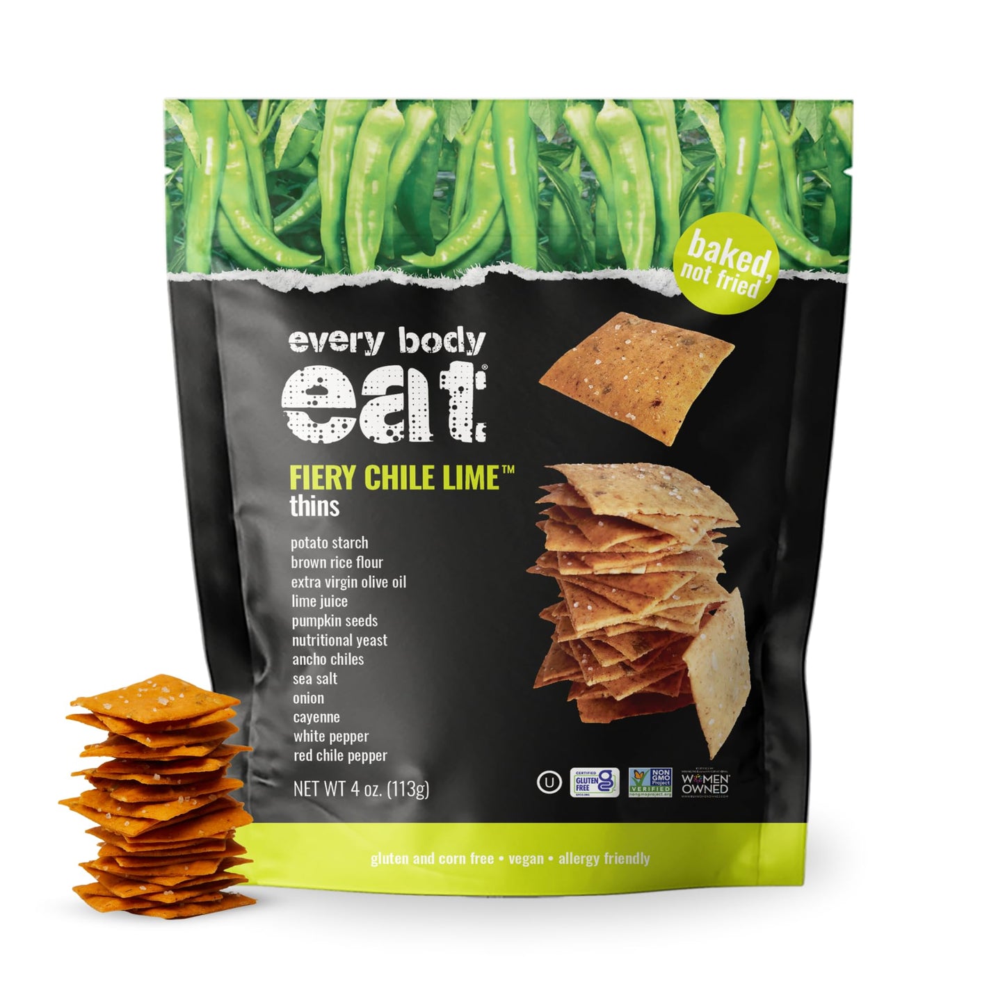 Every Body Eat Snack Thins, Fiery Chile Lime, Vegan, Gluten Free, 4 Ounce (Pack of 2)