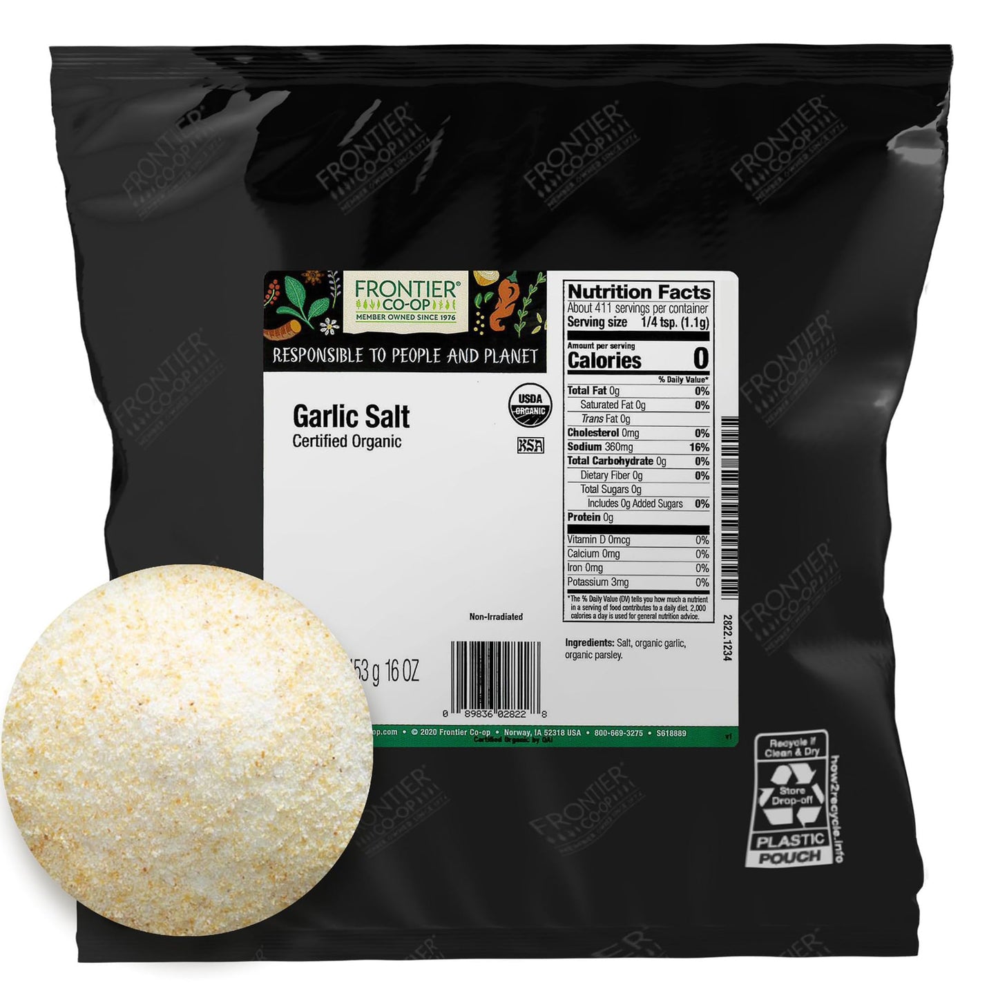 Frontier Co-op Organic Garlic Salt with Parsley, 1lb Bulk Bag - Coarse Grind, Natural Garlic Salt Seasoning for Meat, Vegetables, Soups & More, Kosher