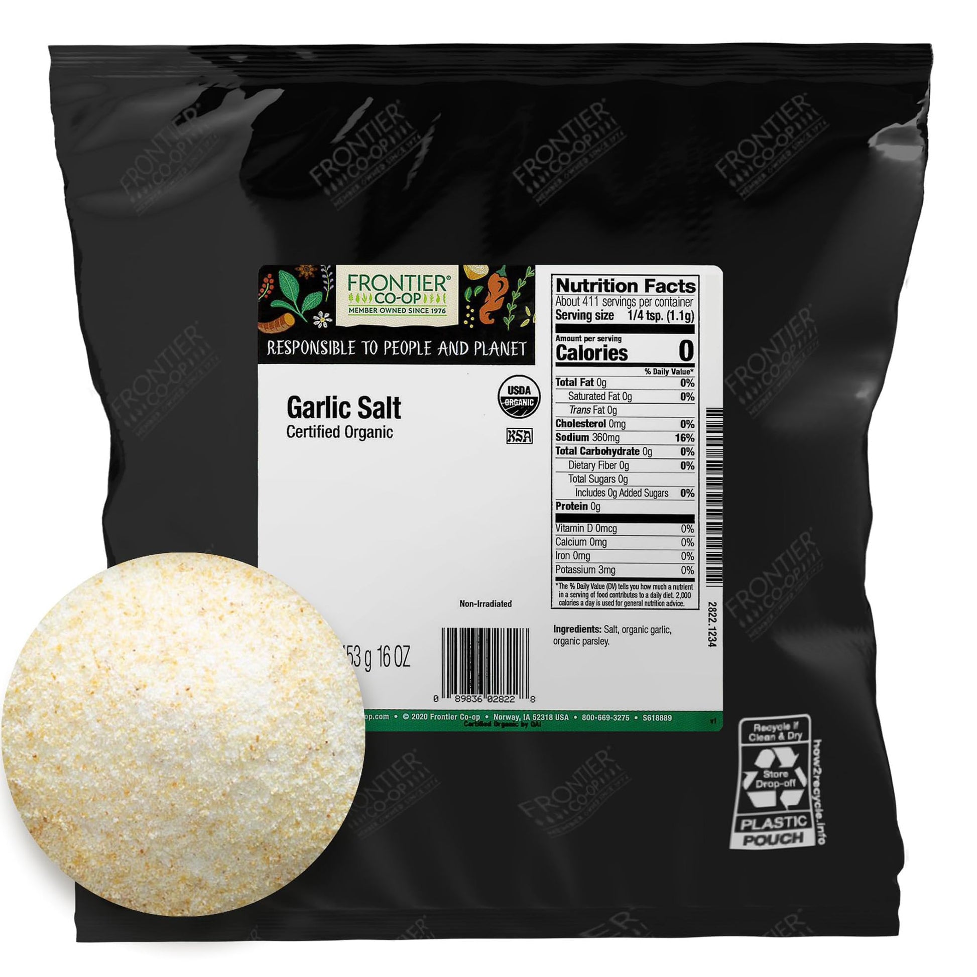 Frontier Co-op Organic Garlic Salt with Parsley, 1lb Bulk Bag - Coarse Grind, Natural Garlic Salt Seasoning for Meat, Vegetables, Soups & More, Kosher