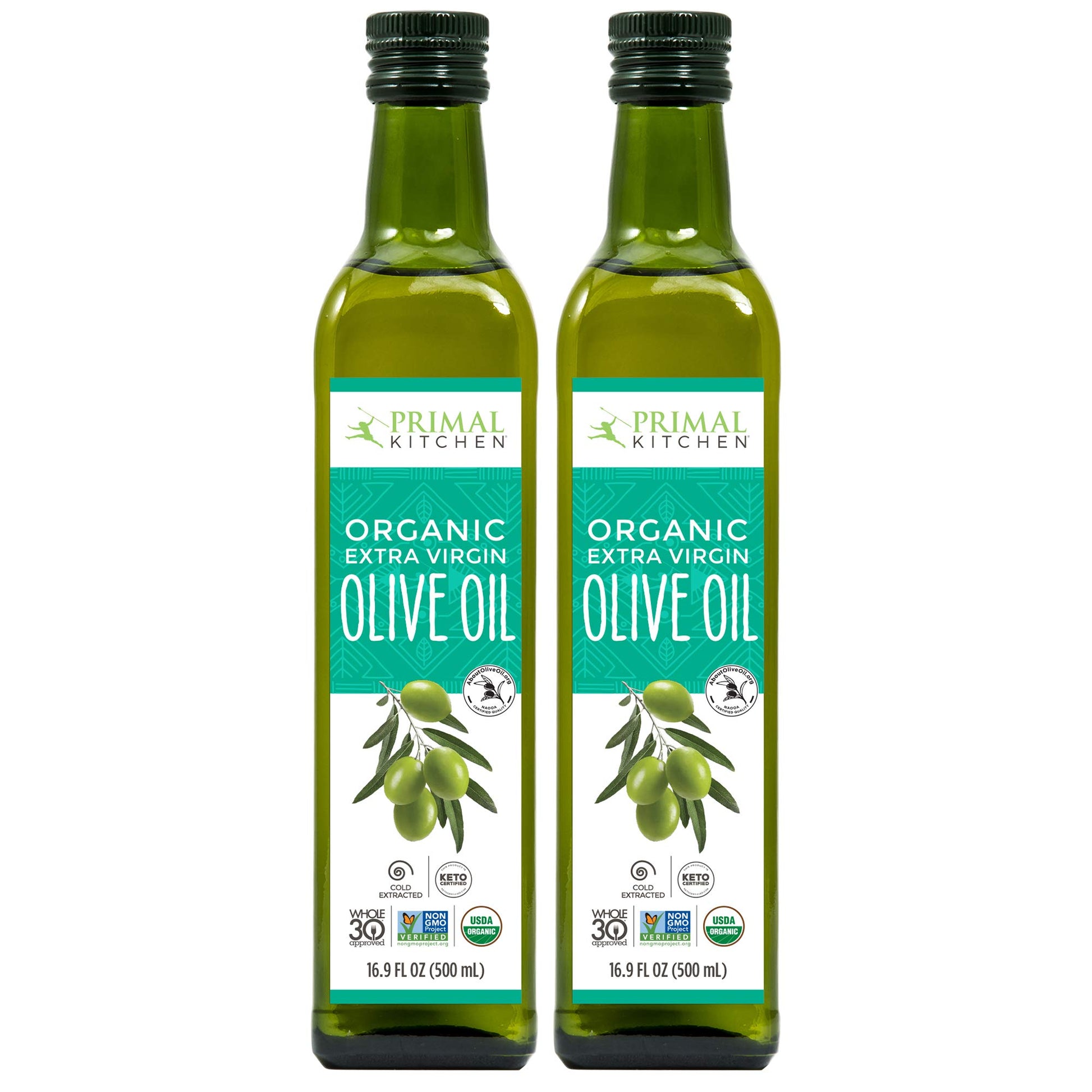 Primal Kitchen Organic Extra Virgin Olive Oil, NAOOA Certified, 16.9 Fl Oz, Pack of 2