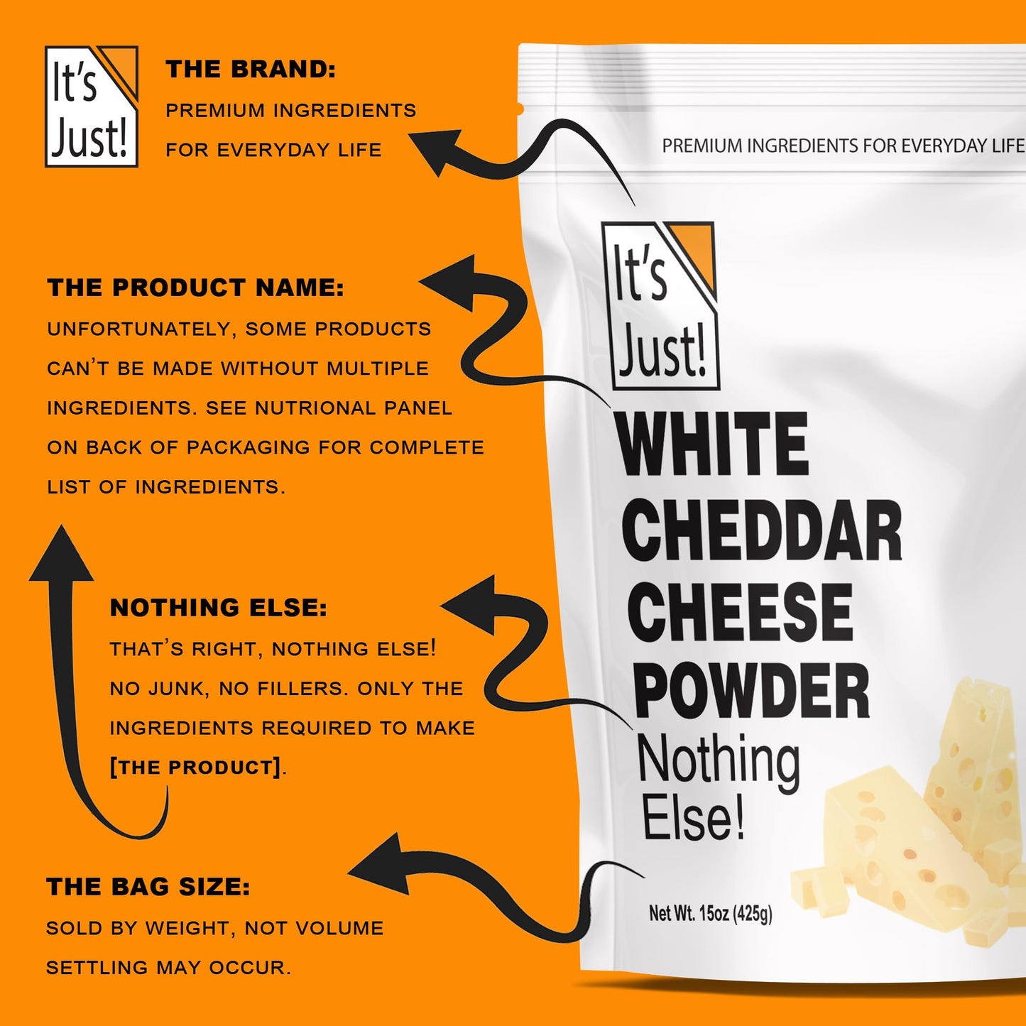 It'S Just - White Cheddar Cheese Powder, Traditional Sharp Flavor, Made In Usa, 15Oz
