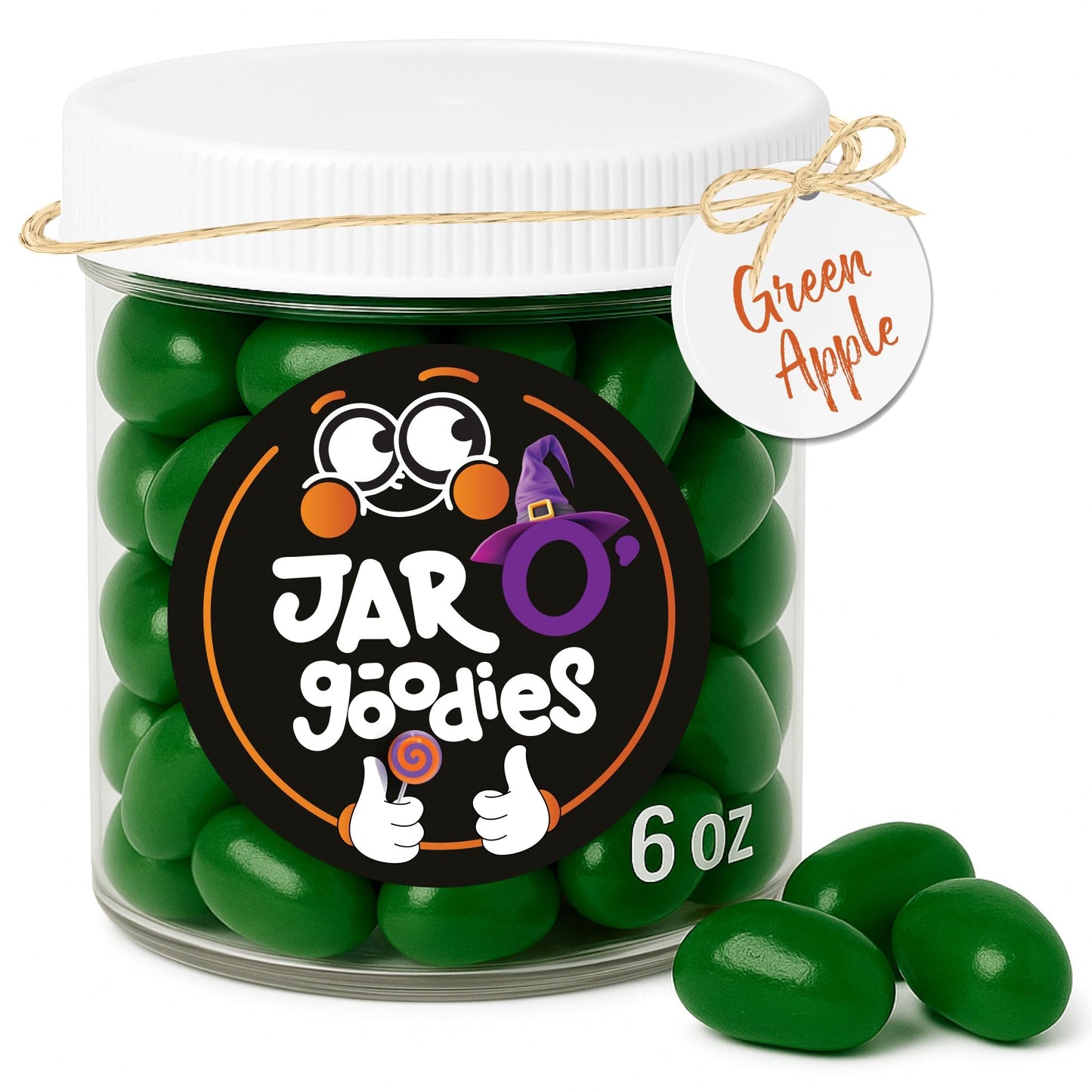 Jar O Goodies - Holiday  , Christmas Stocking Stuffers, Green Apple Jelly Beans Gift Set, Original Chewy Candies (6 Ounce, 1 Pack) Party Favor - Gluten & Nut Free, Kosher Parve