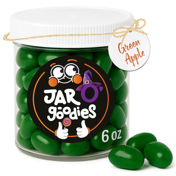 Jar O Goodies - Holiday  , Christmas Stocking Stuffers, Green Apple Jelly Beans Gift Set, Original Chewy Candies (6 Ounce, 1 Pack) Party Favor - Gluten & Nut Free, Kosher Parve