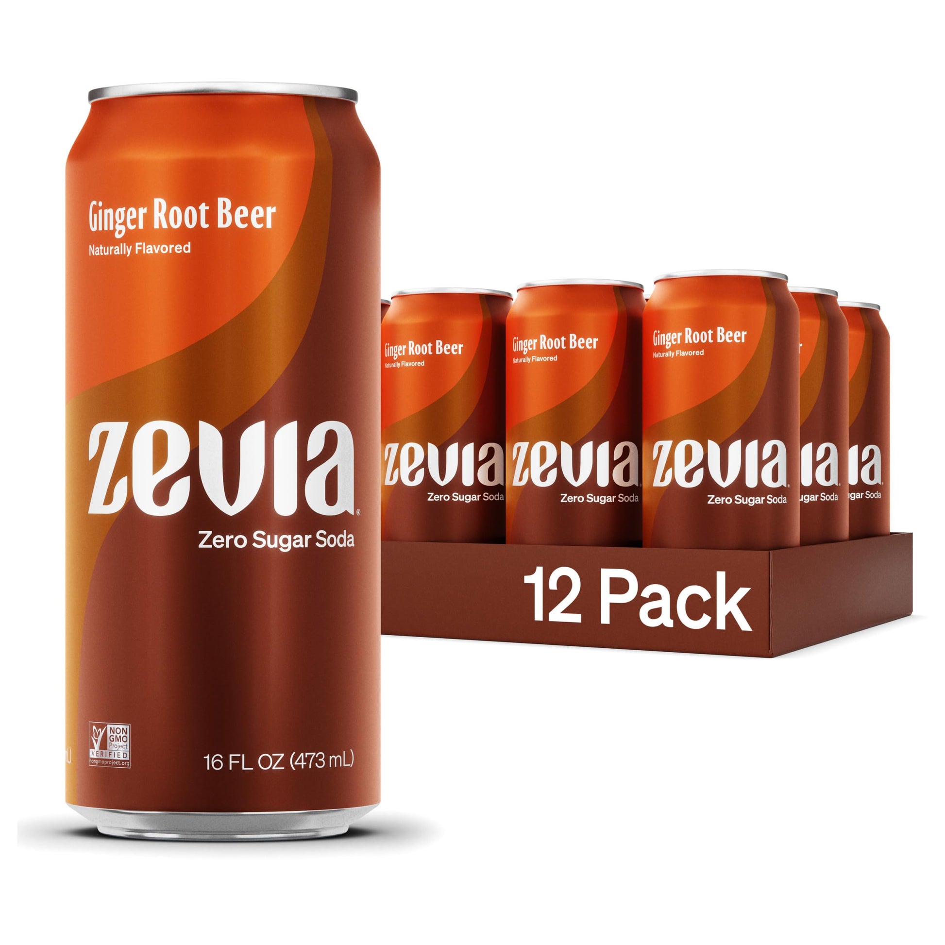 Zevia Zero Sugar Soda, Ginger Root malt-inspired, 16 oz Cans (12-Pack) – Naturally Sweetened, Non-GMO Project Verified, Gluten-Free, Vegan
