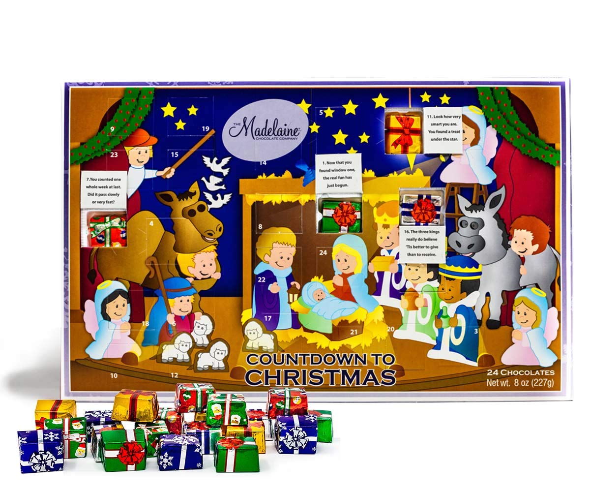 THE MADELAINE CHOCOLATE COMPANY Advent Calendar Filled with 24 Milk Chocolates, 8oz, Carousel & Holly Jolly - 2 Pack