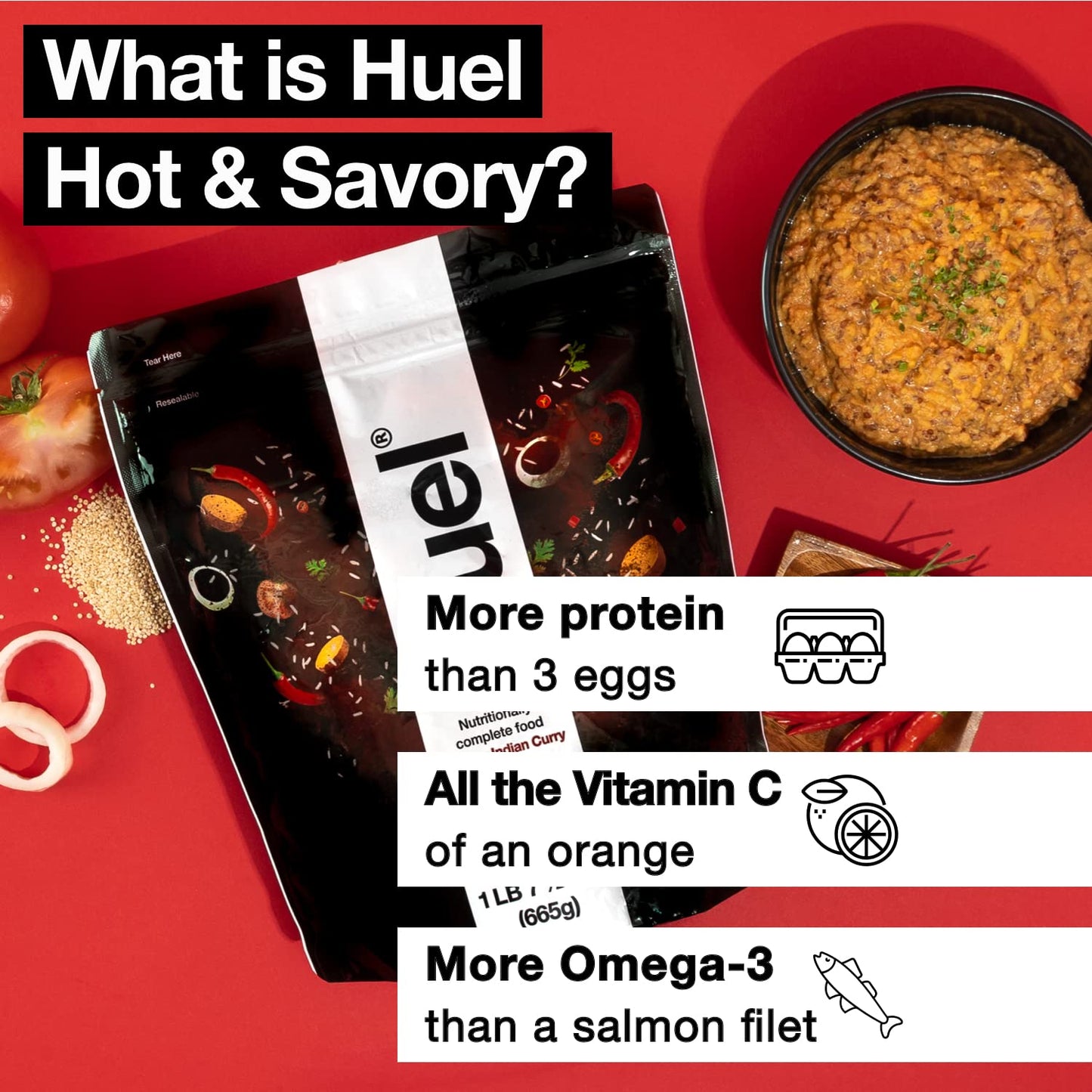 Huel Hot and Savory Instant Meal Replacement - Spicy Indian Curry - 14 Scoops - 1.47 Pound