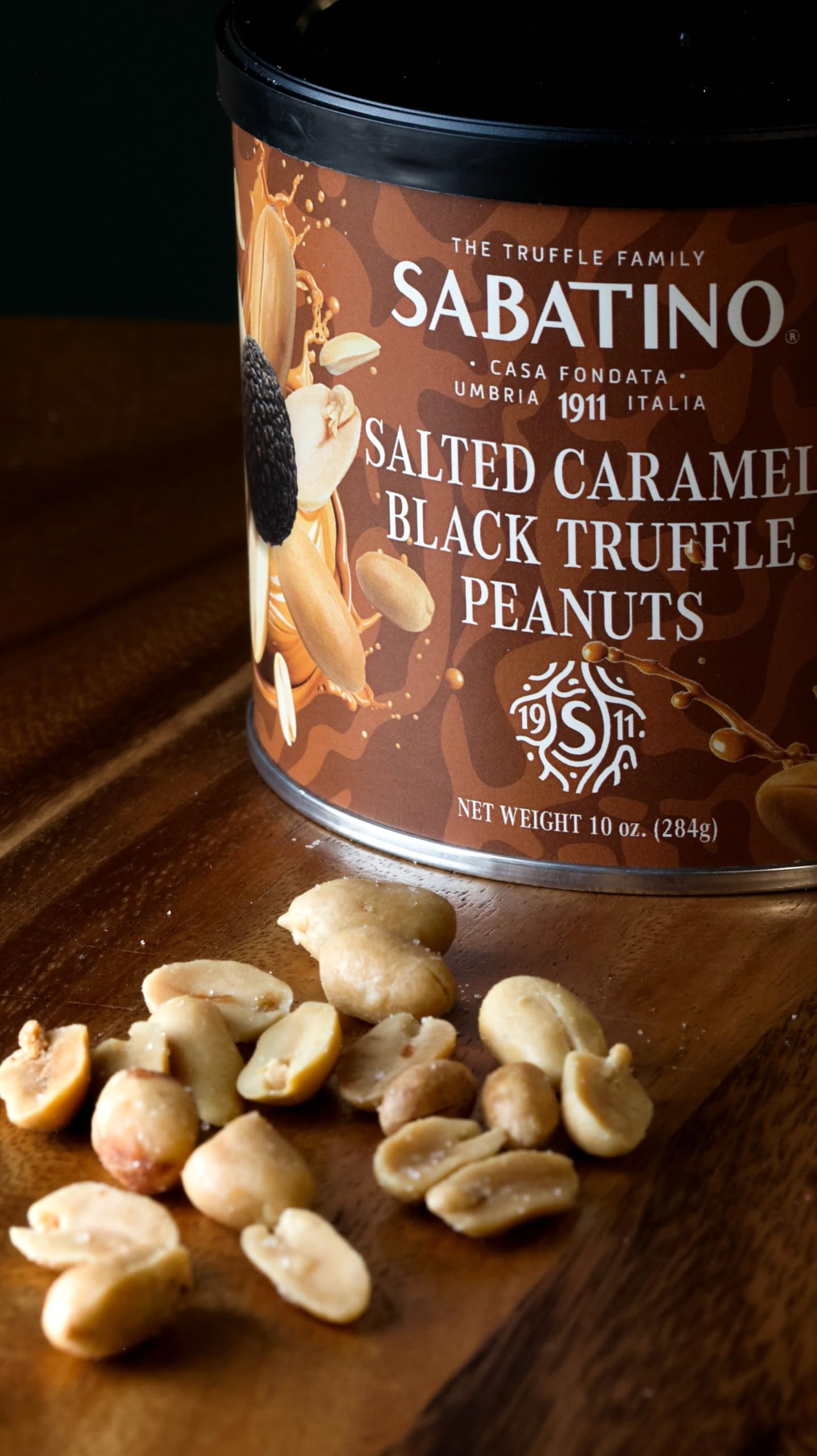 Sabatino Salted Caramel Truffle Peanuts - Gourmet Roasted Peanuts With Salted Caramel & Black Truffle, Premium Snack, 10 Oz