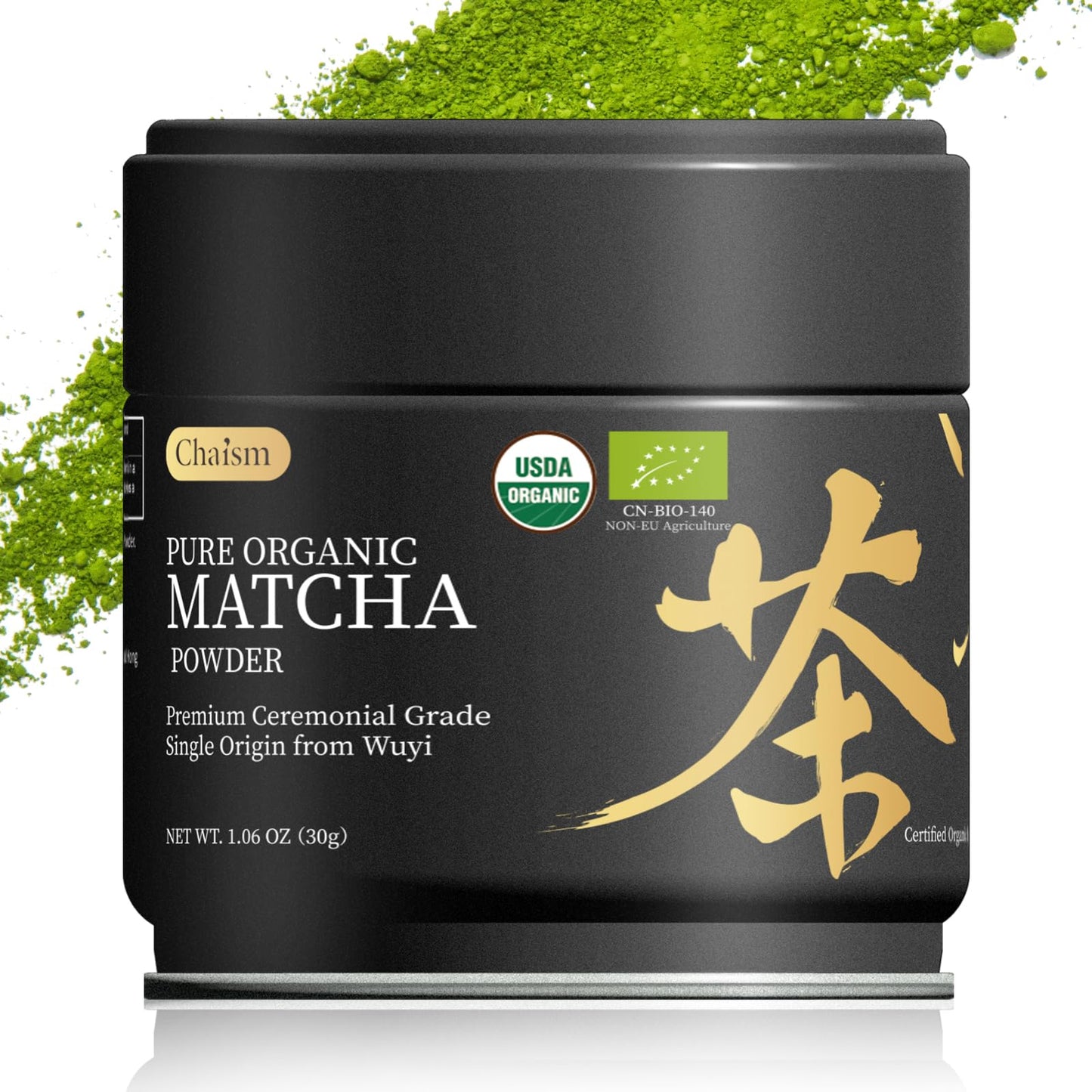 Chaism Ceremonial Grade Matcha Green Tea Powder - USDA Organic, First Harvest, 1.06oz Tin